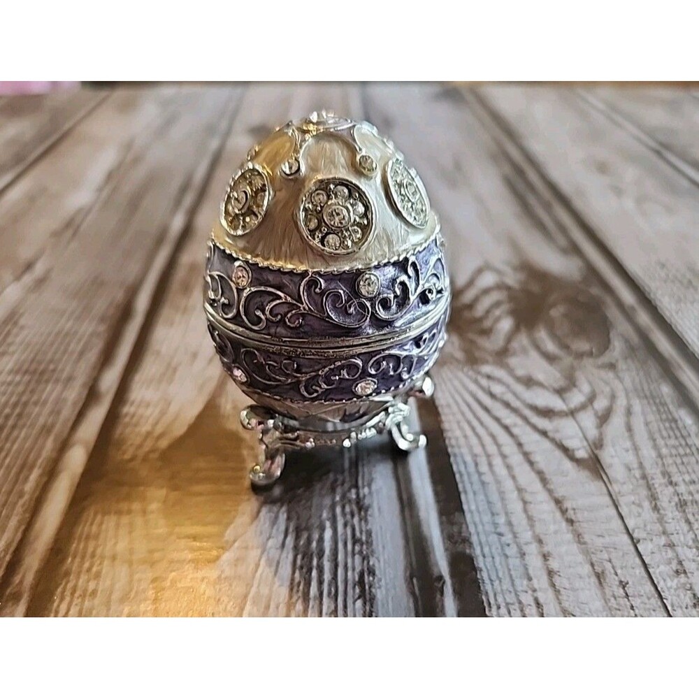 Stauer Egg Empress Violet Enameled Trinket Box With Matching Necklace